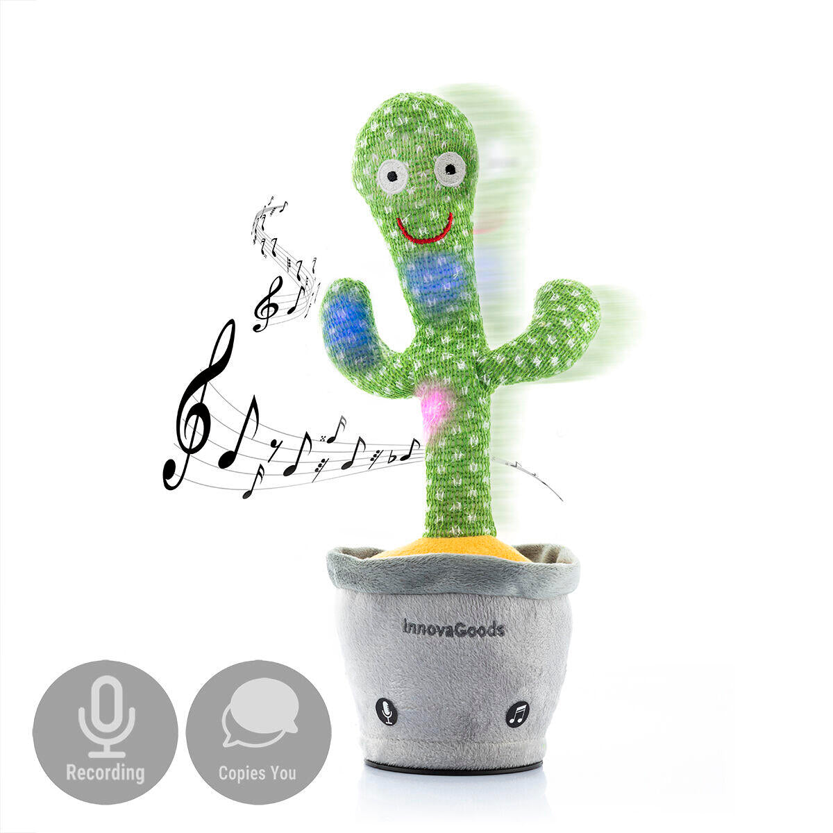 Cactus Bailarín y Parlanchín Recargable con Música y LED Multicolor